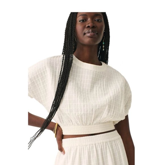 Faherty  Cala Windowpane top XS Color tan Egret  SKU 9904850 NWT - Picture 9 of 9